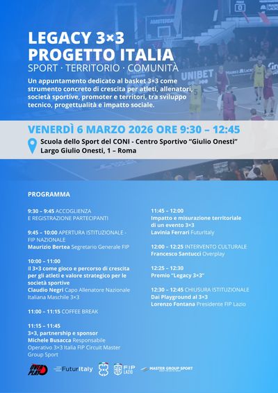 Il 3×3 guarda al futuro: il 6 marzo a Roma “LEGACY 3×3 – Progetto Italia”